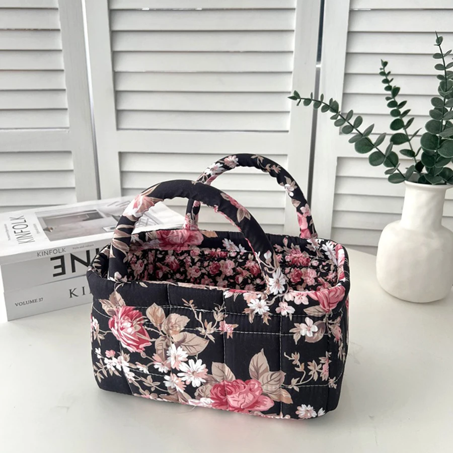 Cesta almacenamiento acolchada floral con asas para gatos y perros