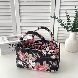 Cesta almacenamiento acolchada floral con asas para gatos y perros