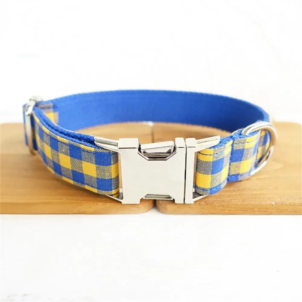 Collar personalizado para mascotas, correa de plomo con placa de identificación, ajustable, azul, amarillo - imagen 2