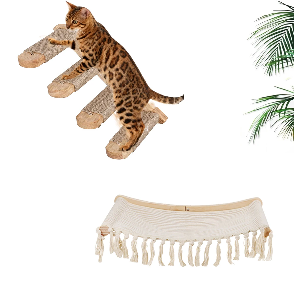 Estante de pared para gatos con escalera, hamaca y sisal - imagen 2