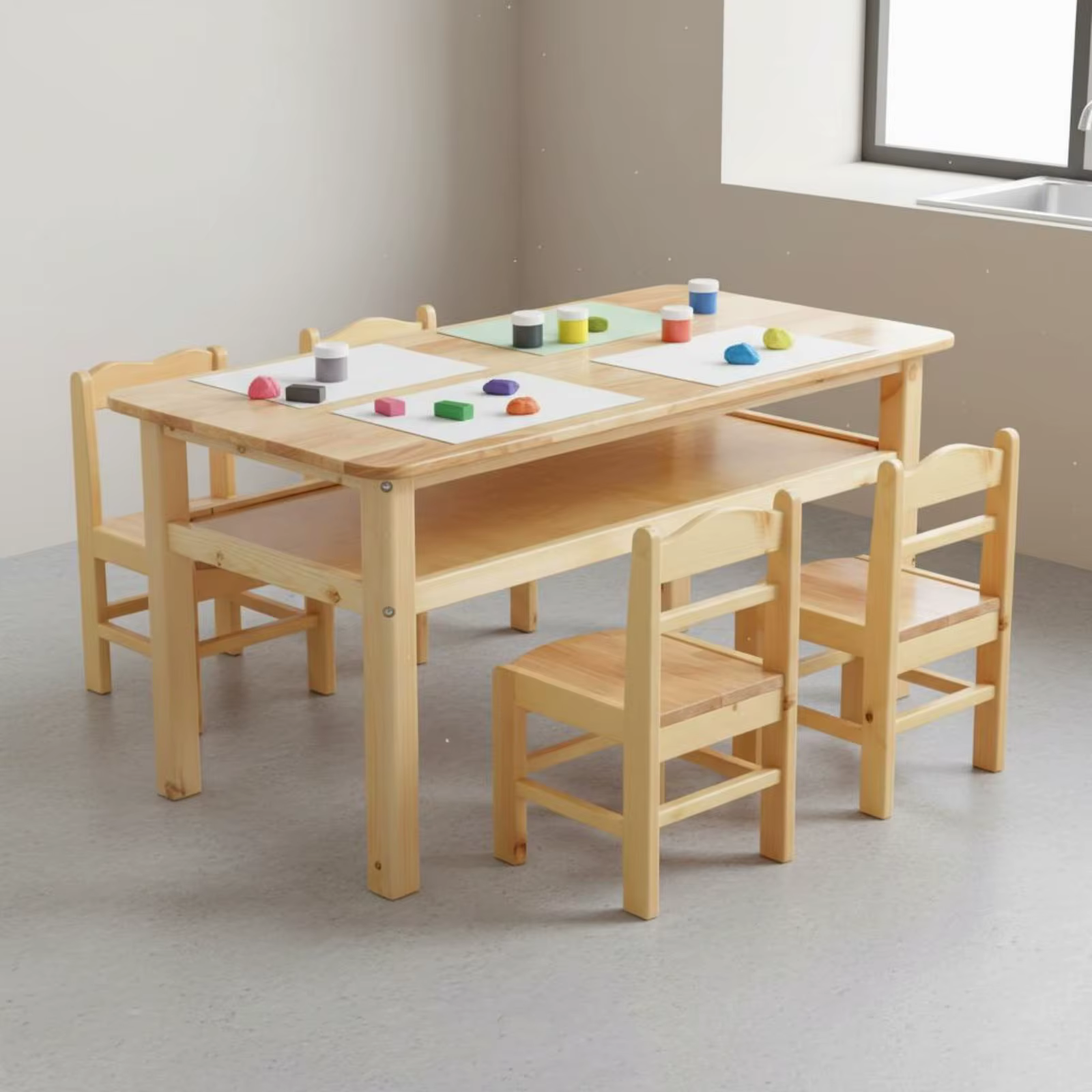 Juego de mesa sillas madera maciza para gatos y perros fácil limpiar - imagen 4