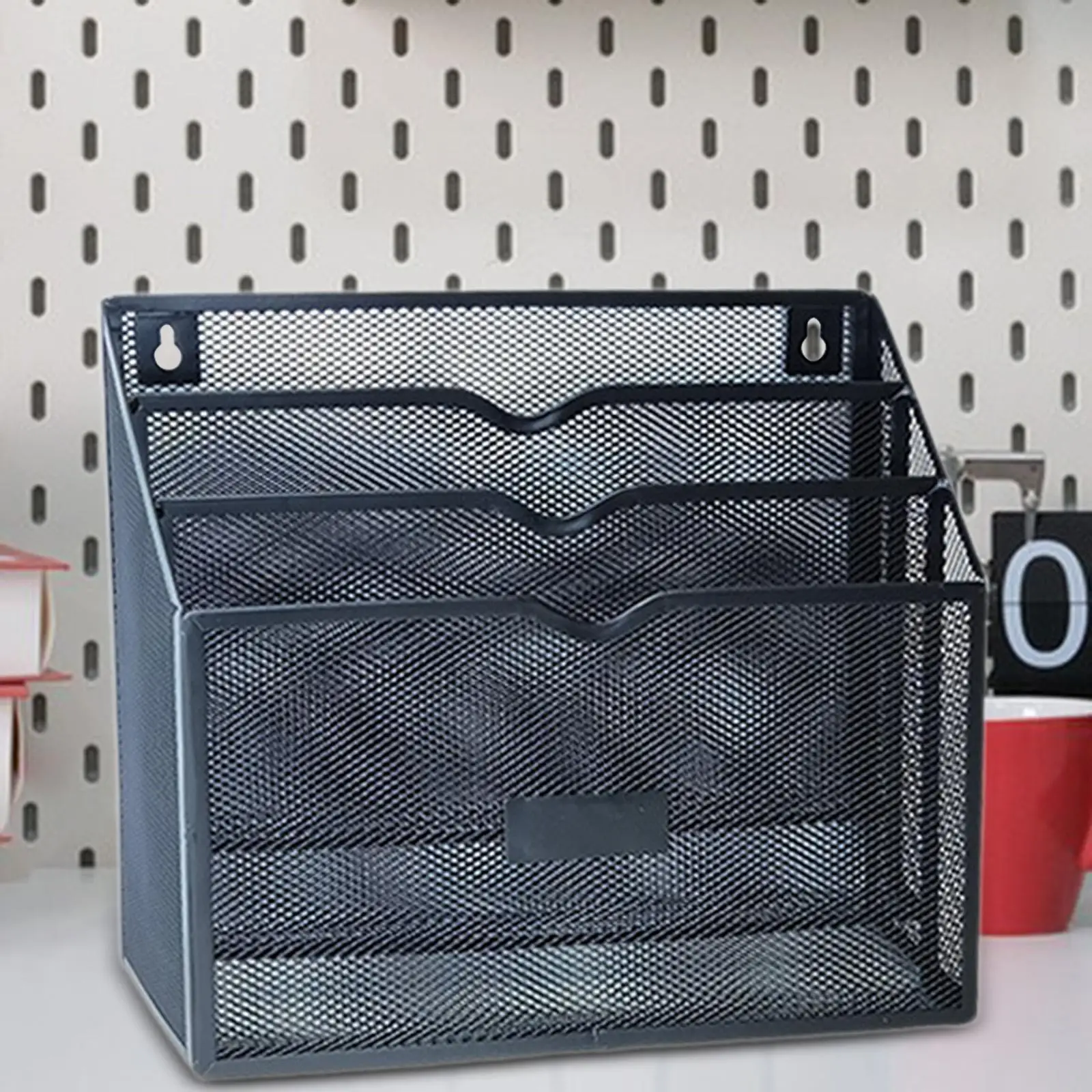 Metal File Storage Basket Easy to Install Convenient Desk Organizer Hanging Holder for Living Room Office Home Indoor Kitchen