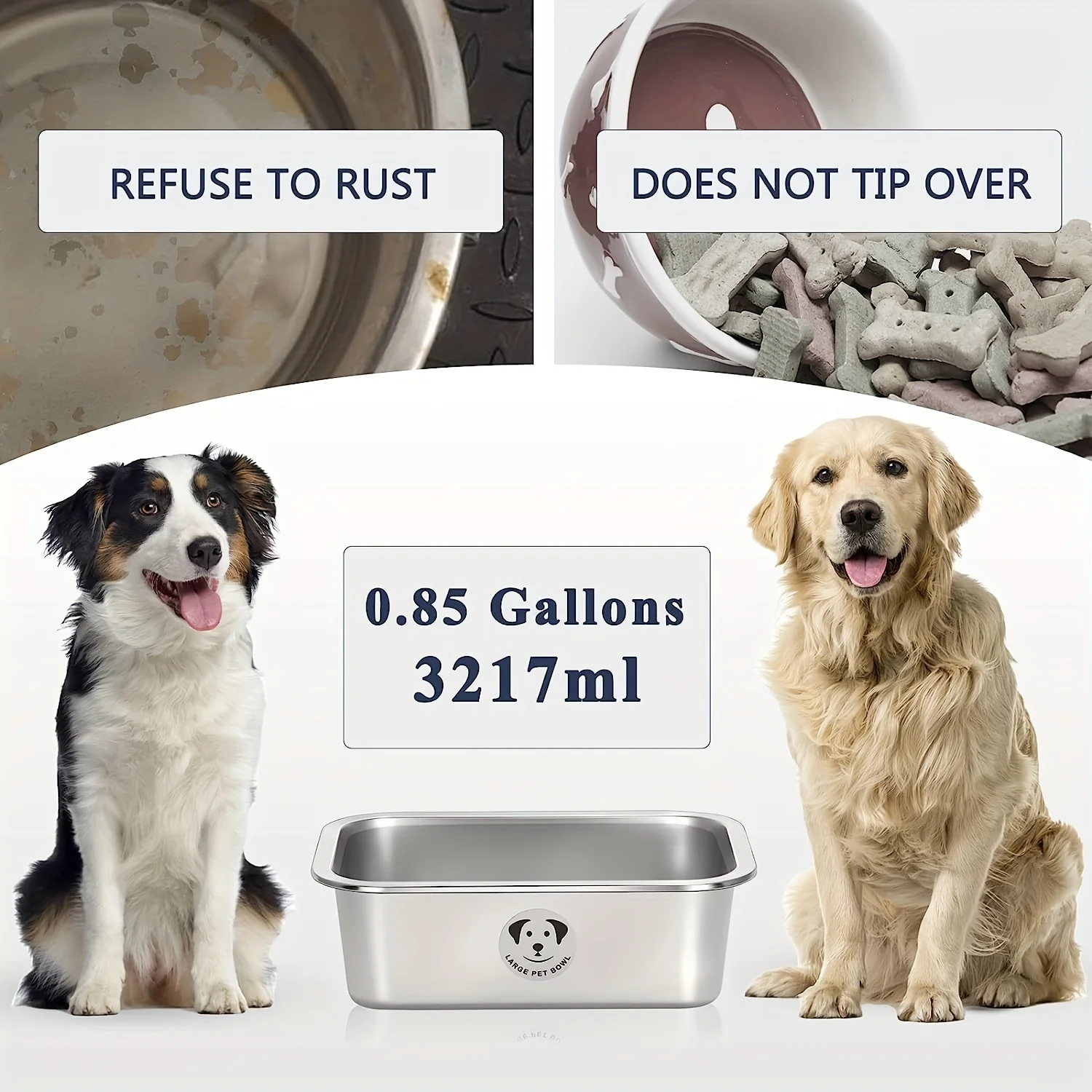 Cuenco de acero inoxidable de gran capacidad para perros grandes, cuenco de comida duradero resistente a caídas, cuenco para beber agua - imagen 5
