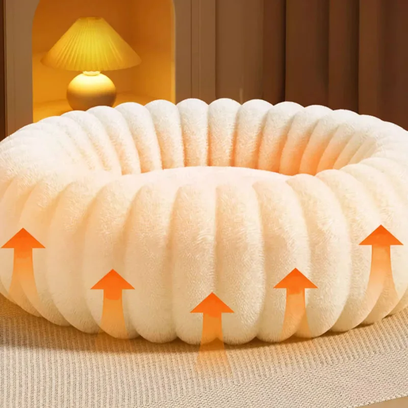 Cama para dormir cálida de invierno para mascotas, sofá cama redondo para gatos, cama para mascotas a rayas suaves para perros pequeños y medianos, cómoda cama para cachorros de peluche - imagen 4
