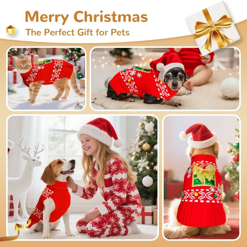 Suéter navideño para perros, abrigo para perros, jersey para cachorros, ropa para perros grandes, ropa de invierno cálida de punto para Chihuahua Corgi Labrador, ropa de Navidad - imagen 2