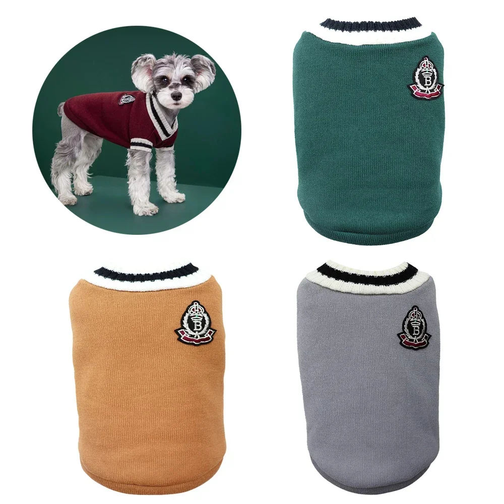 Ropa para perros Otoño Invierno chaleco cálido chaqueta para perros pequeños medianos gato mascota estilo universitario suéter Chihuahua Pug ropa para cachorros - imagen 3