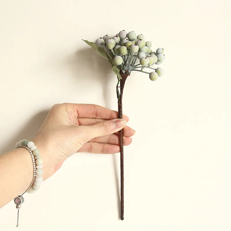 1 unidad de flores artificiales de espuma de frijol verde y baya, 29CM, decoración del hogar, pequeñas flores falsas, accesorios de decoración de ramas de frutas, planta de imitación - imagen 3