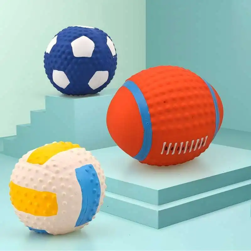 Juguetes chirriantes para perros, pelotas de látex suaves para perros pequeños, medianos y grandes, Rugby, fútbol, voleibol, juguete para mascotas, pelota interactiva para masticar