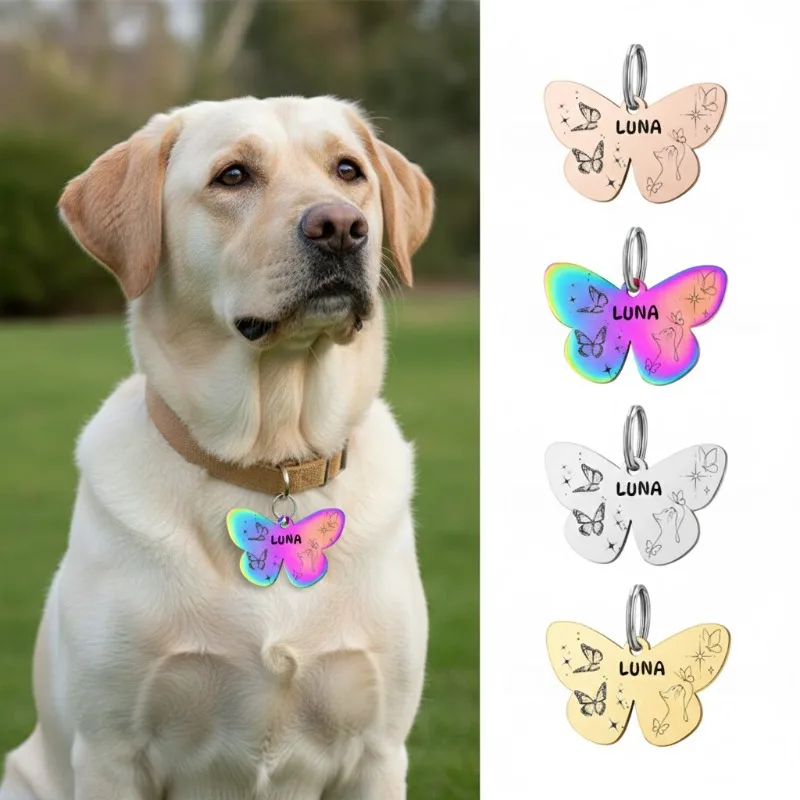 Placa identificación personalizada mariposa para gatos y perros