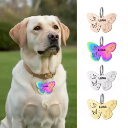 Placa identificación personalizada mariposa para gatos y perros