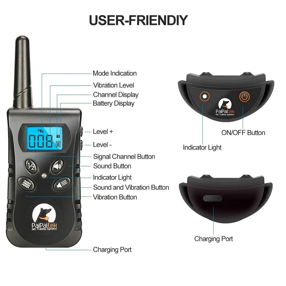 PaiPaitek Collar de adiestramiento para perros sin choque con control remoto, alcance de 1600 pies, collar vibratorio más ligero para perros pequeños, resistente al agua de 5-15 libras - imagen 2