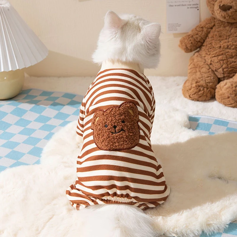 Sudadera de muñeco de oso de cuatro patas para perros, monos de gatito Unisex a rayas de otoño, camiseta, ropa para cachorros pequeños de Bulldog Francés - imagen 3