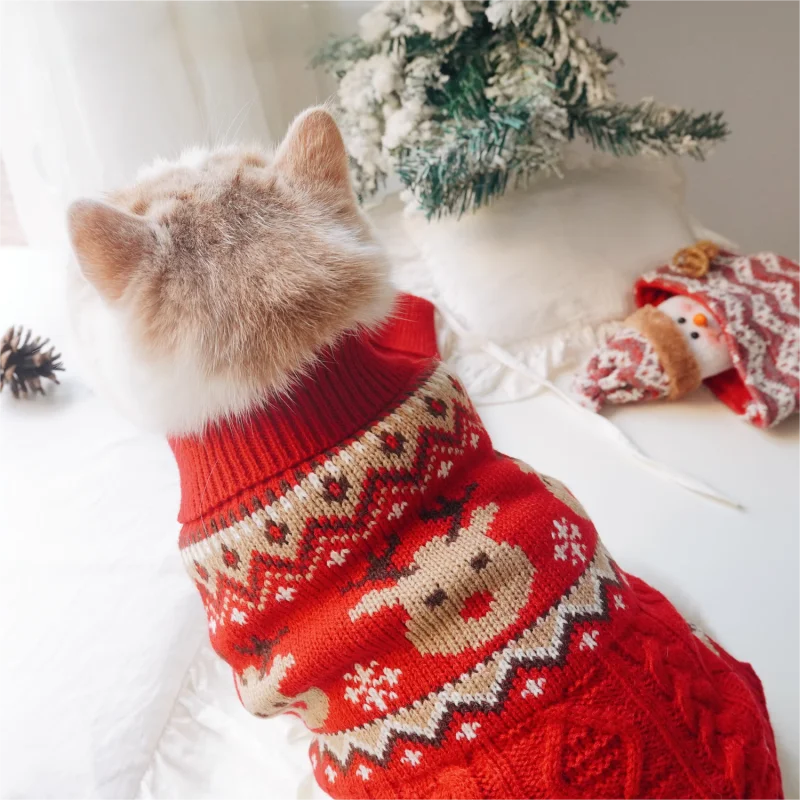 Suéter navideño para perros pequeños, ropa de invierno para perros, jerséis de punto con estampado de moda para cachorros, suéter cálido y suave para gatos, disfraz para mascotas - imagen 4