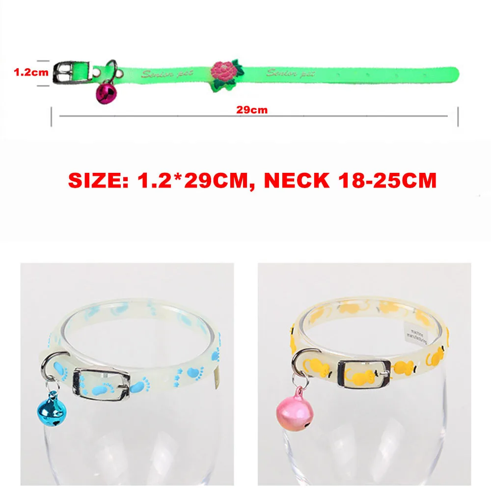 Collar para gatos que brilla en la oscuridad: Collar de silicona fluorescente con campana para collar nocturno antipérdida, suave para gatitos y perros pequeños - imagen 5