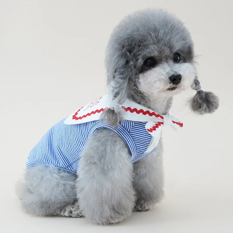 Camisa marinera transpirable de algodón para perro pequeño con rayas azules - imagen 2