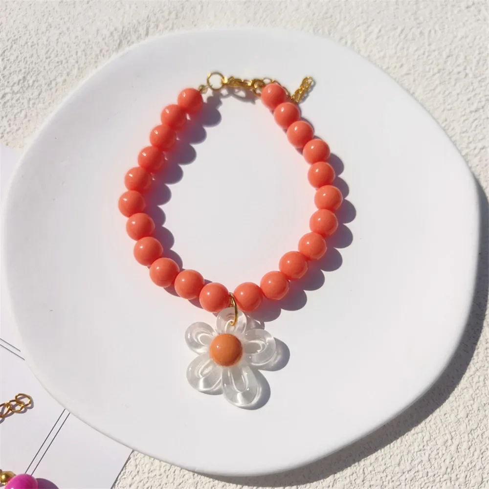 Collar de perlas de colores para mascotas, colgante de flor hueca, hebilla de conexión de cobre de aleación, Collar ajustable para perros pequeños y gatos - imagen 4