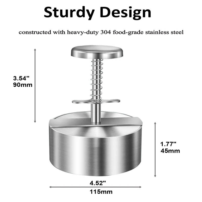 Máquina para hacer hamburguesas ajustable, prensa para hamburguesas de acero inoxidable de 115mm, moldes para hacer hamburguesas para carne, verduras, carne, barbacoa - imagen 4