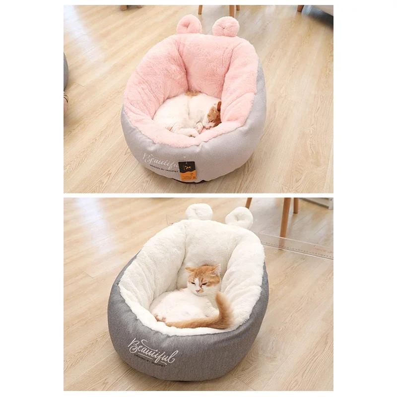 Hoopet-cama de cesta cálida para gato, caseta para perro, cachorro, perrera para dormir, casa cómoda de peluche, 2 colores - imagen 3