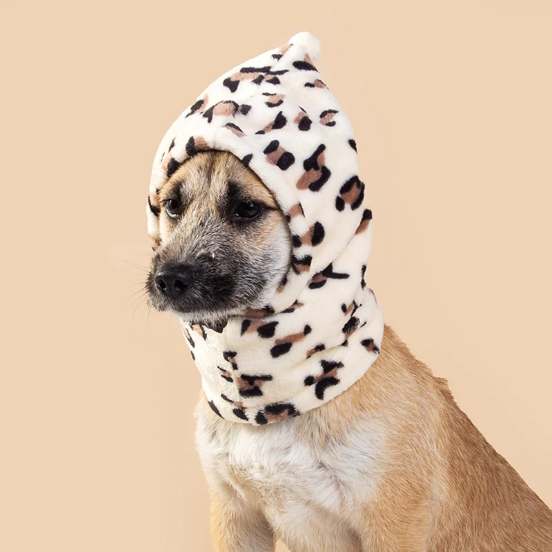 Gorro navideño de felpa con estampado de leopardo para perros, gorro de transformación para mascotas, accesorios de disfraz de animales para perros