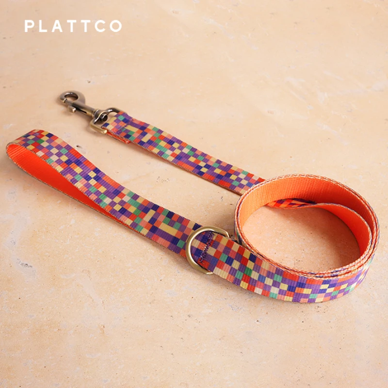 PLATTCO conjunto de perro de diseño único estampado NEON PLAID con hebilla de bronce de alta calidad tamaño 5 PDC308Br y PDL308Br - imagen 3