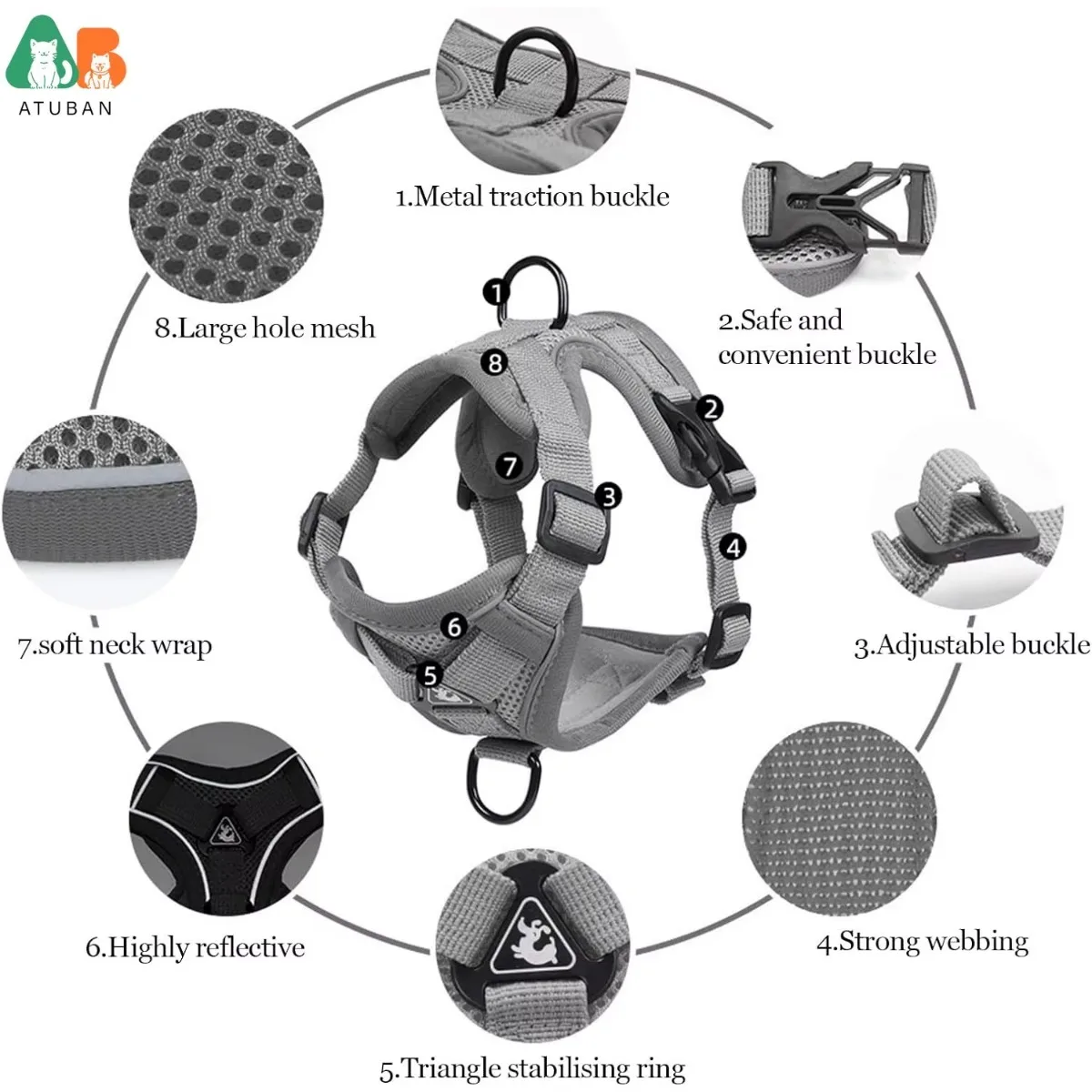 ATUBAN-portador de pecho ajustable para gatos, portador de gato de malla suave ajustable antifuga y juego de portabebés para gatos pequeños y cachorros - imagen 4