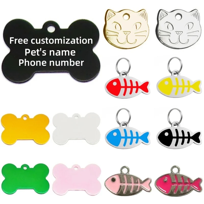 Etiqueta de identificación de perro personalizada, Collar para mascota con grabado gratis, colgante, placa con nombre antipérdida para cachorros, etiquetas personalizadas de hueso de gato, suministros para perros y mascotas