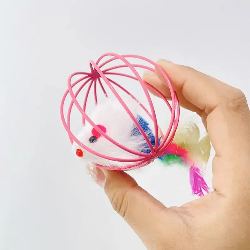 Juguetes para gatos, ratón falso en jaula para ratas, bola divertida de plumas para ratones, juguetes creativos para gatos, juguetes de simulación para ratones y gatitos - imagen 5