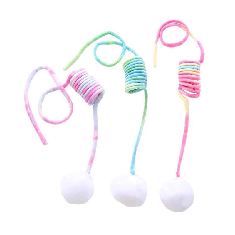 Juguete divertido feliz para gatos, juguete colgante para gatos con bola de pelo de conejo de peluche de primavera - imagen 2