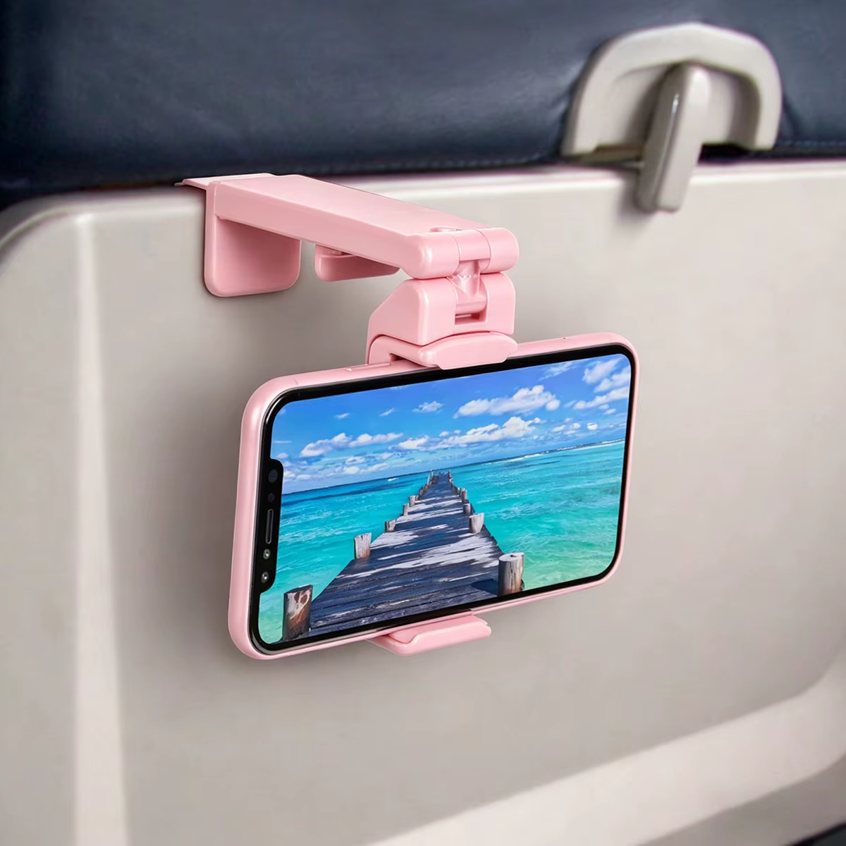 Soporte teléfono móvil para avión – Giratorio 360° color rosa - imagen 3