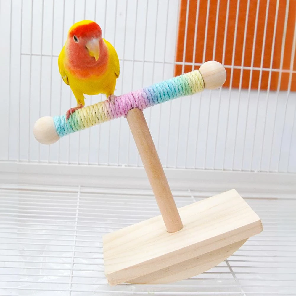Juego de loros de Sisal de madera maciza, juguetes de pie, columpio interactivo y percha para pájaros pequeños, estación de entrenamiento, juguete oscilante en relieve, 1 ud. - imagen 3