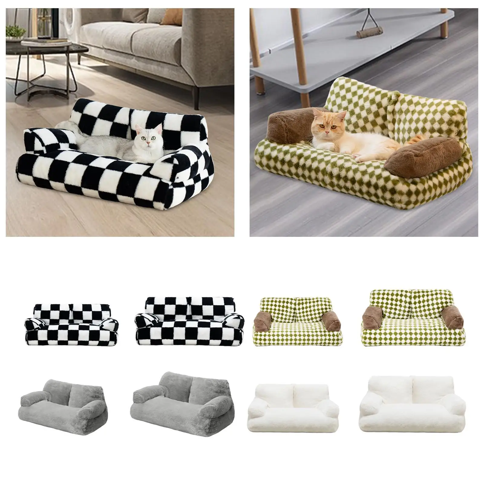 Washable Cat Bed Fluffy Cat Couch Comfortable All Seasons Pet Couch Bed Pet Sofa Bed for Small Dogs Puppy Kittens Indoor Cats