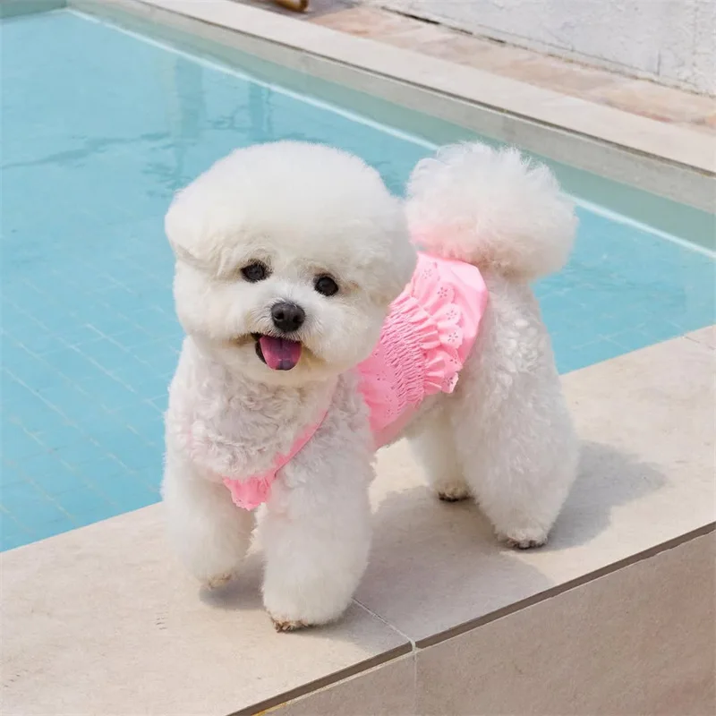 Traje de baño de primavera para mascotas, camisola de una pieza para gatos, chaleco para perros, traje de baño, ropa para gatos + gorro de baño, vestidos para perros pequeños - imagen 3