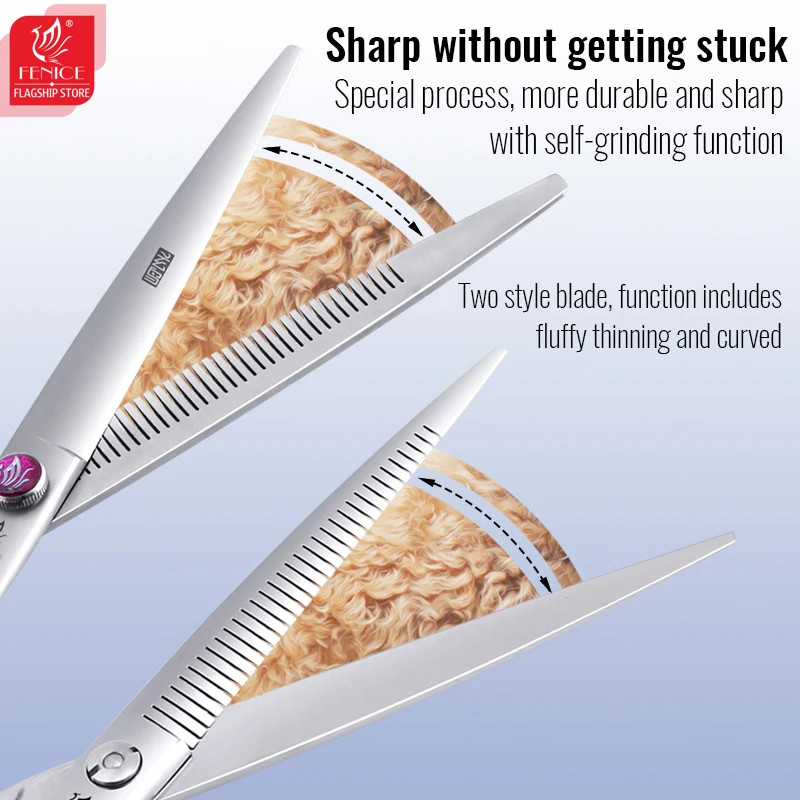 Fenice-Tijeras profesionales de belleza para perros, tijeras de cuidado para perros de mascotas de 7/7,5 pulgadas, tijeras de adelgazamiento esponjosas con dientes invertidos, tasa de 50-80% - imagen 5