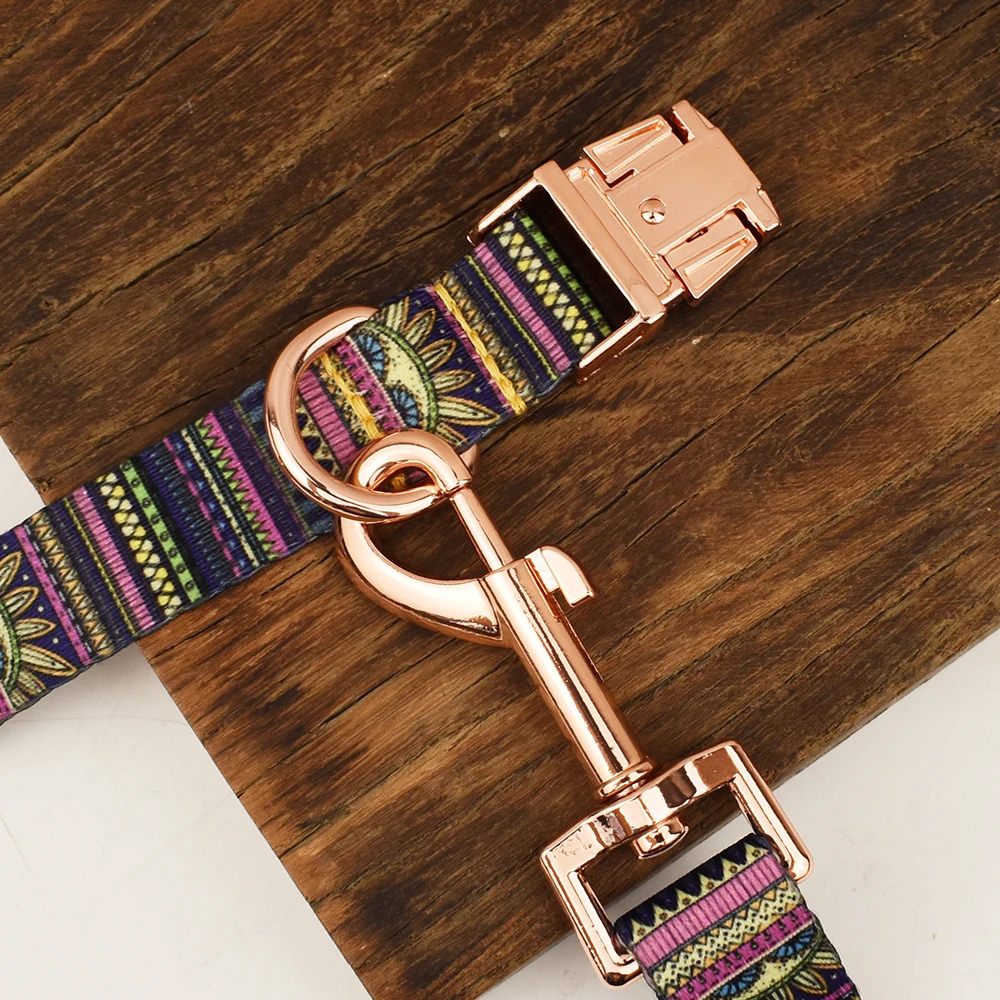 Juego de Collar y correa para perro de estilo étnico para perros pequeños, medianos y grandes, placa con nombre grabada personalizada, suministros para mascotas, correa para perro YH01 - imagen 3