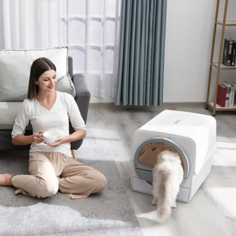 Caja de arena de fácil limpieza, inodoro cerrado para gatos, caja de arena semiautomática, productos de limpieza para mascotas, suministros, sartenes para gatos - imagen 4