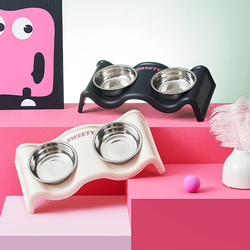 Un sonajero para mascotas, cuenco doble colorido de moda de gran capacidad de acero inoxidable para perros, cuenco doble anti-punta para alimentación de agua para mascotas para interiores - imagen 3