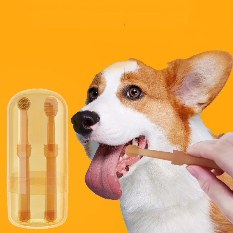 Cepillo de dientes de silicona suave para perros y gatos, blanqueador dental para el cuidado bucal, Kit de pasta de dientes para mascotas, suministros de limpieza dental - imagen 3