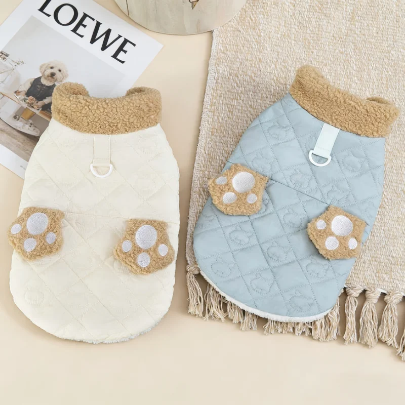 Chaqueta con estampado de pata para perro, ropa cálida de invierno para perro, chaleco de felpa a la moda para cachorro, chaqueta suave para gato, abrigo, trajes para caniche para mascotas