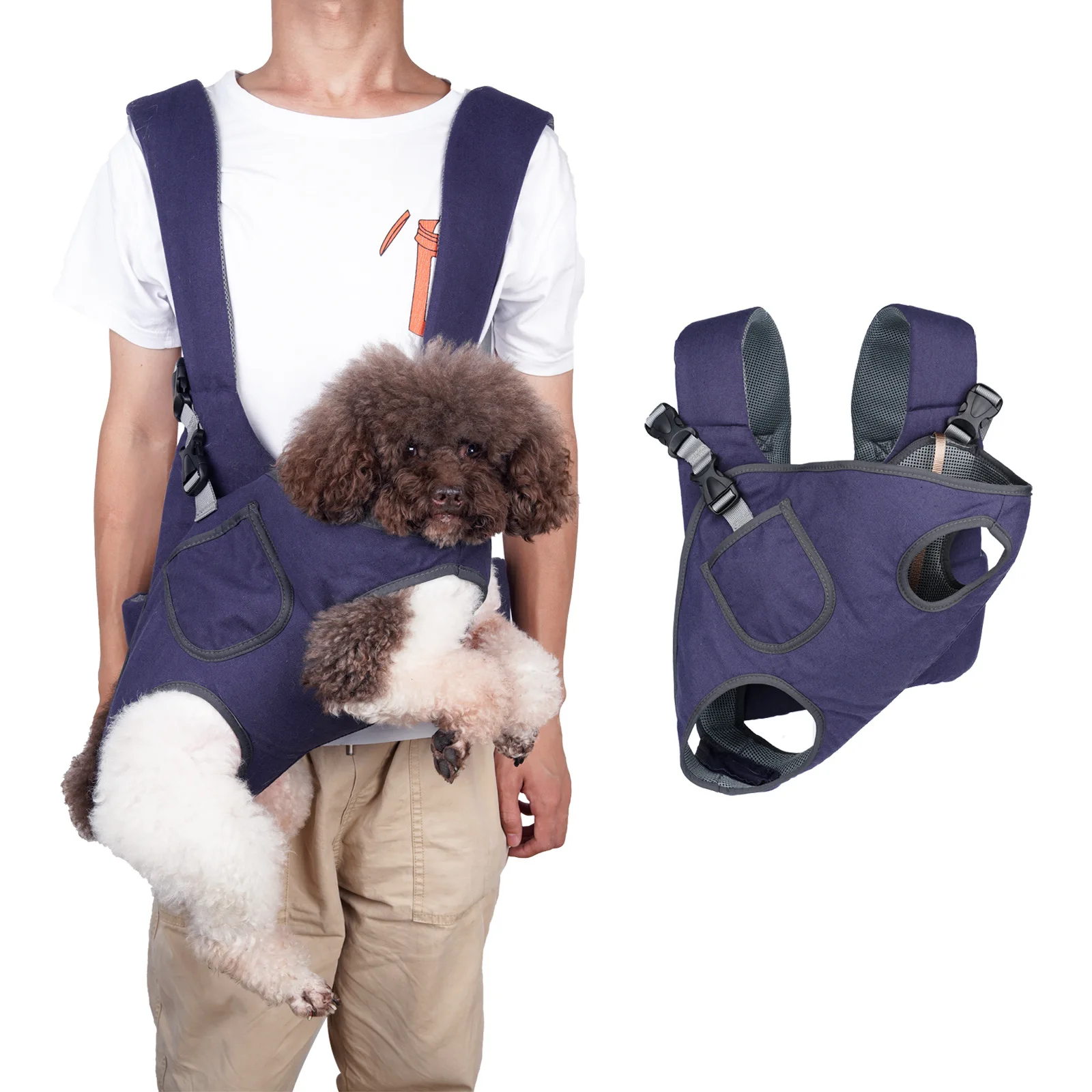 Mochila para perros, transportador de perros al aire libre para montar a caminar, paquete frontal, protección trasera y cintura, transpirable, fácil de instalar, bolsa de viaje para mascotas