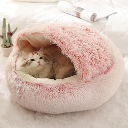 Cama nido 2 en 1 para gatos y perros pequeños – Felpa suave y lavable