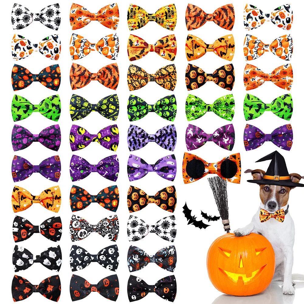 50 Uds. Accesorios para Collar de perro para Halloween, pajaritas extraíbles para perros pequeños y gatos, productos de aseo para perros estilo Skukll, suministros para mascotas