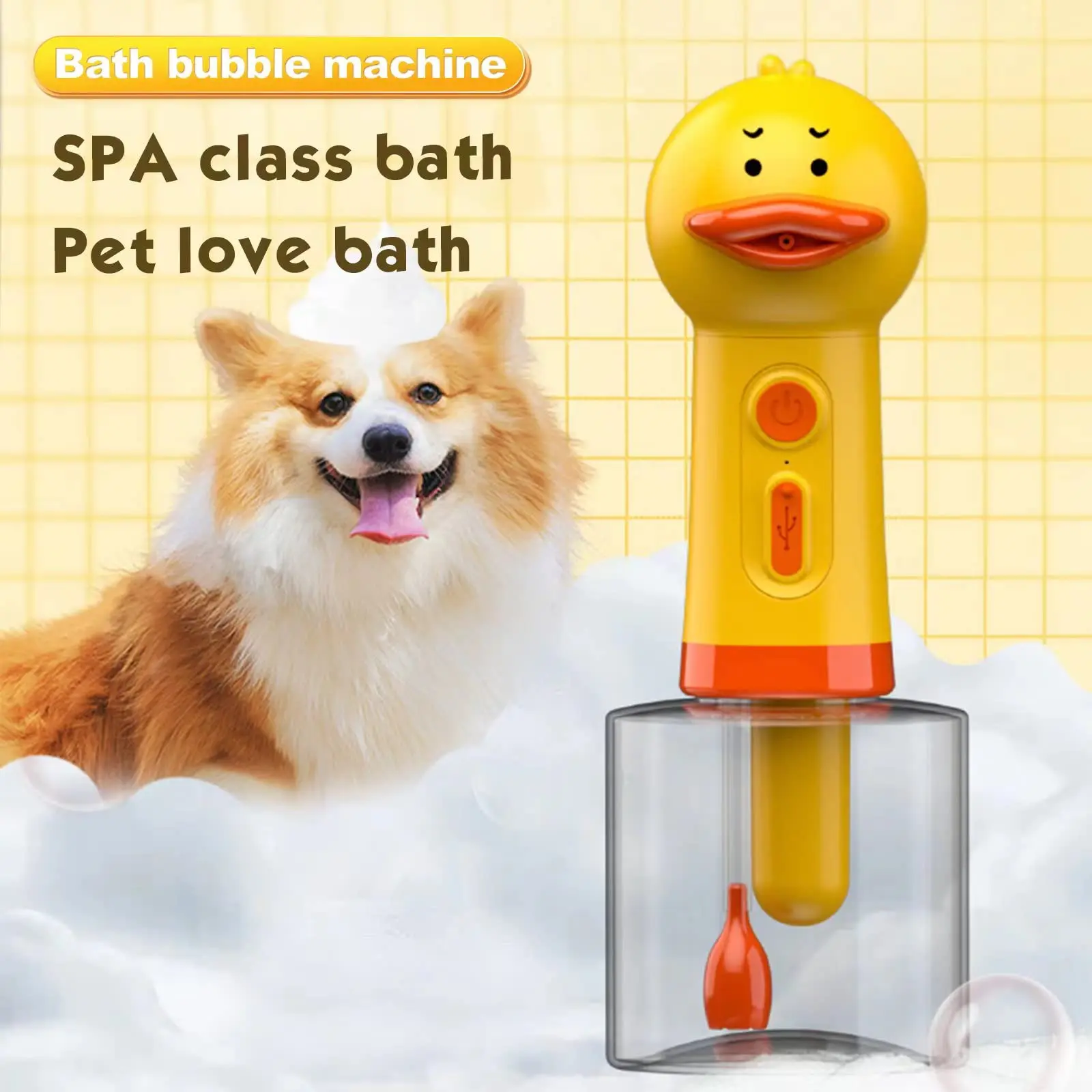 Máquina de espuma eléctrica de pato amarillo, dispensador automático de jabón de mano, lanzador de máquina de espuma para baño de gatos y perros, accesorios para mascotas - imagen 4