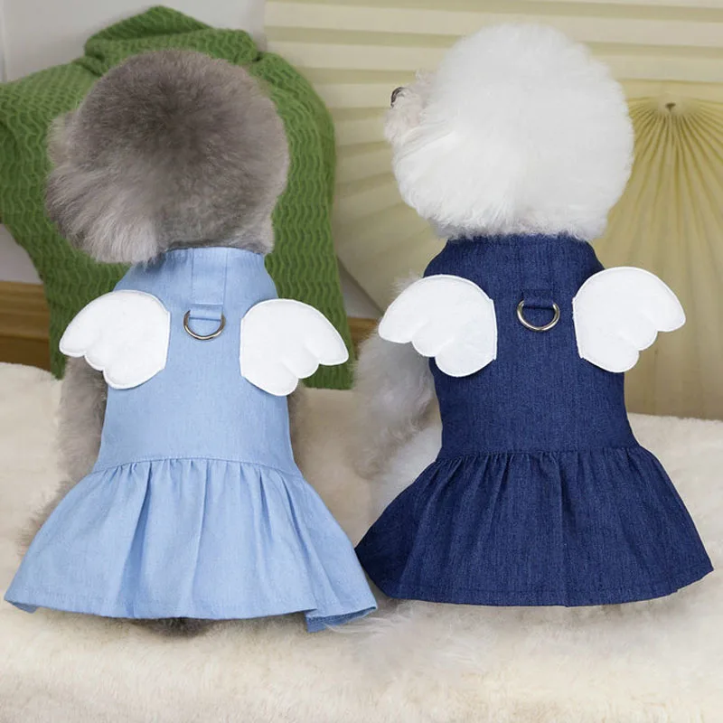 Ropa vaquera para perros, vestidos elegantes azules para niñas, para perros pequeños y medianos, arnés para Chihuahua Yorks, ropa para cachorros femeninos - imagen 2