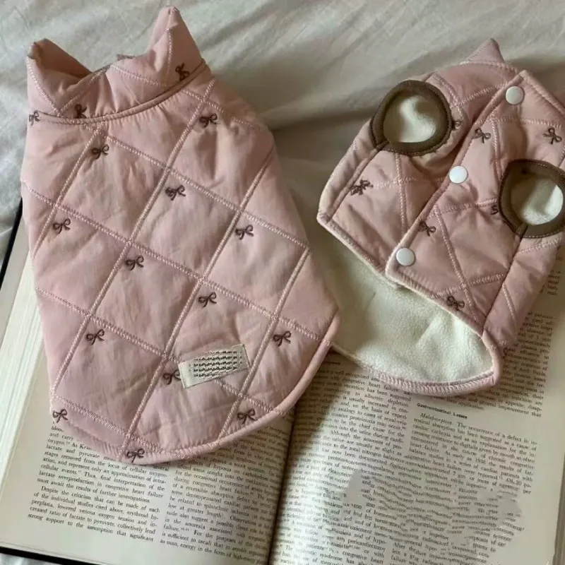Chaquetas rosas para mascotas, abrigo grueso de felpa de invierno con bonito lazo para perros pequeños, chaleco cálido para gatos, ropa para perros pequeños, ropa para cachorros
