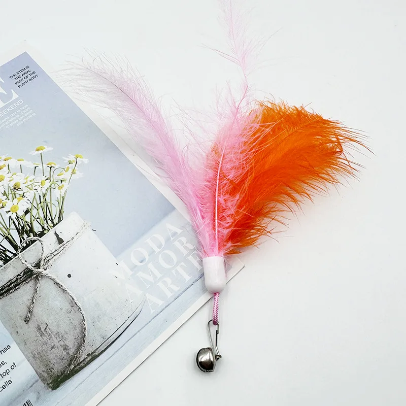 3/5/10 Uds. Palo de peluche para mascotas, campana de plumas, cabezal de repuesto, juguete de peluche para mascotas, juguete interactivo para aliviar el gato, juguetes para gatos - imagen 2