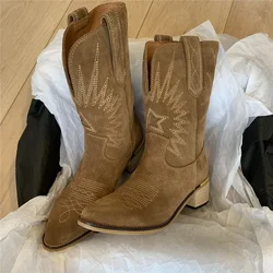 Botas vaqueras bordadas de cuero para mujer – Estilo western retro otoño invierno