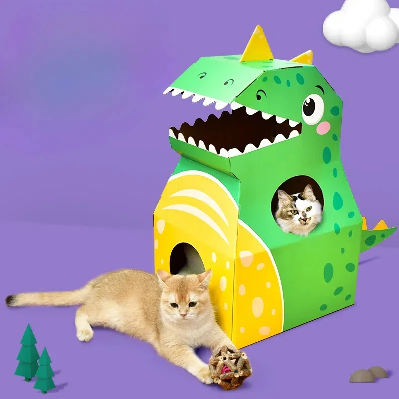 Dinosaur Cardboard Cat House with Scratcher unique design cat scratching house cat bed scratching mat - imagen 5