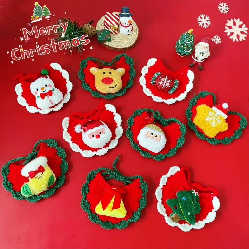 Babero para mascotas, Papá Noel, gato, perro, regalo de vacaciones, toalla de baba, bufanda de muñeco de nieve de felpa, accesorios para perros pequeños, accesorios para cachorros
