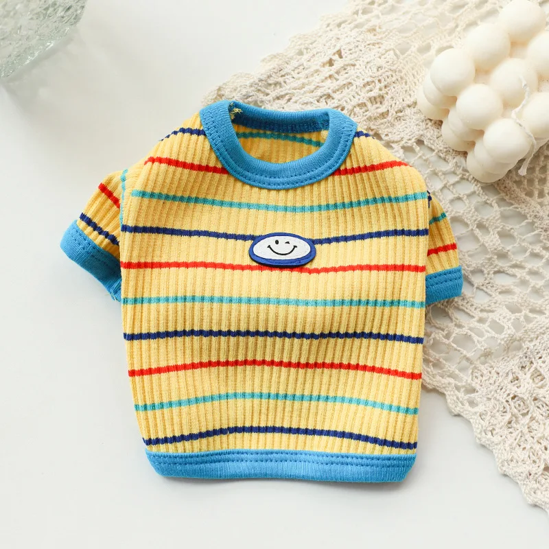 Pet Striped Bottoming Shirt Spring Teddy Bichon Pomeranian Small Puppy Dog Clothes Autumn Striped Two-legged Clothes - imagen 2