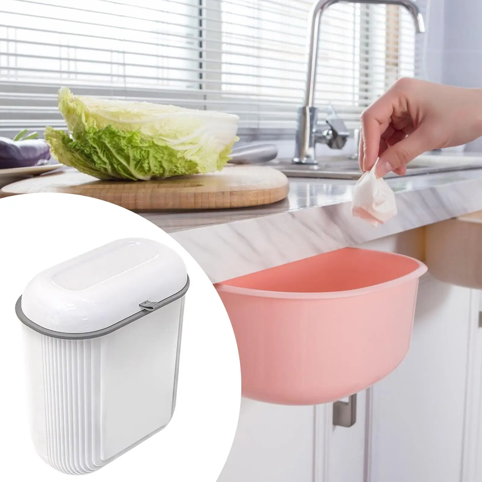 Hanging Trash Can with Lid 12L Stylish Waste Bin Wall Mounted Garbage Can Kitchen Compost Bin for Bathroom Office RV Liveroom